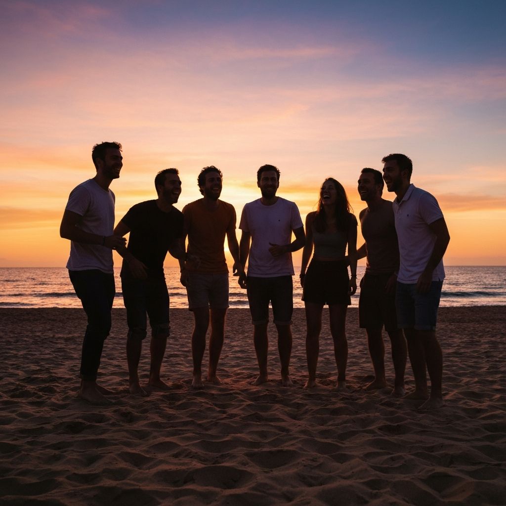 Friends at beach sunset